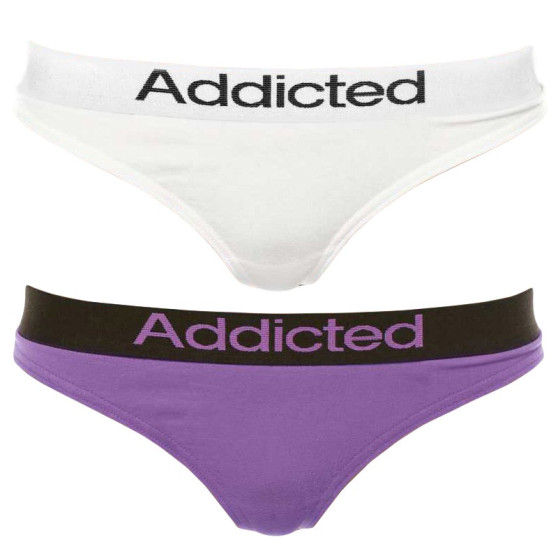 2PACK tanga para mulher  branco púrpura Addicted