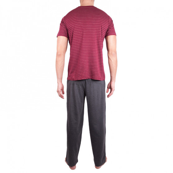 Pijama comprido para homem Molvy riscas cinzentas e vermelhas (KT-019)