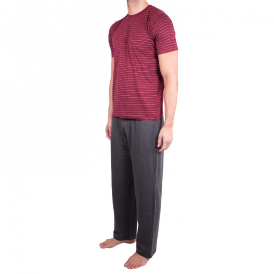 Pijama comprido para homem Molvy riscas cinzentas e vermelhas (KT-019)