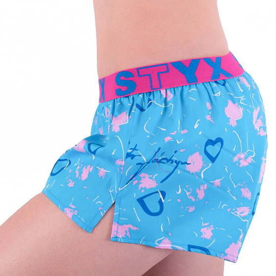 Boxers para mulher Styx arte desportiva borracha azul claro corações (T756)