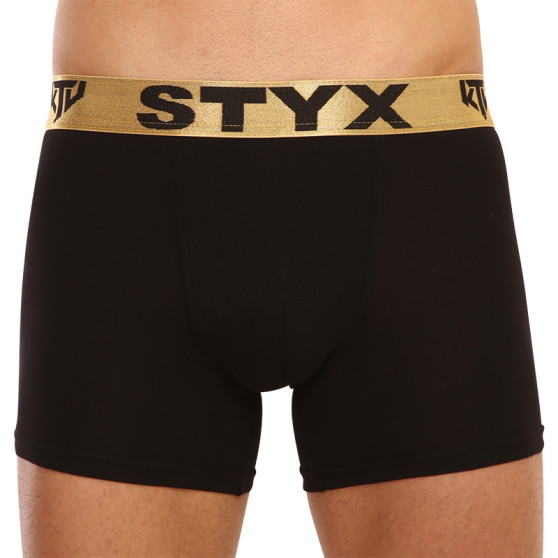 Calções de boxer para homem Styx / KTV longo desportivo elástico preto - elástico dourado (UTZ960)