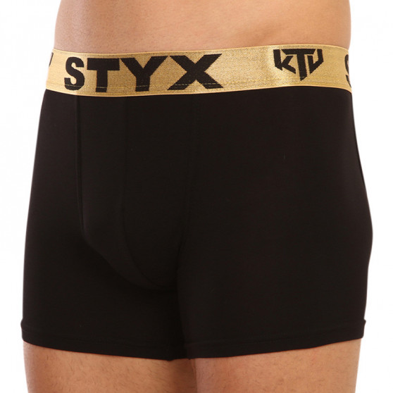 Calções de boxer para homem Styx / KTV longo desportivo elástico preto - elástico dourado (UTZ960)