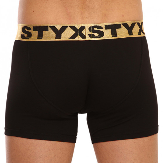 Calções de boxer para homem Styx / KTV longo desportivo elástico preto - elástico dourado (UTZ960)