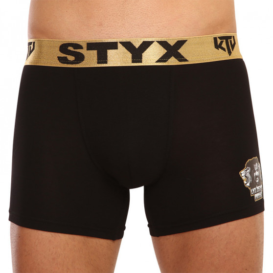 Calções de boxer para homem Styx / KTV longo desportivo elástico preto - elástico dourado (UTZL960)