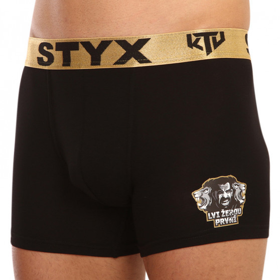 Calções de boxer para homem Styx / KTV longo desportivo elástico preto - elástico dourado (UTZL960)