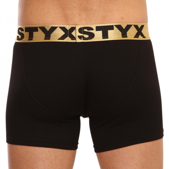 Calções de boxer para homem Styx / KTV longo desportivo elástico preto - elástico dourado (UTZL960)