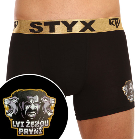 Calções de boxer para homem Styx / KTV longo desportivo elástico preto - elástico dourado (UTZL960)