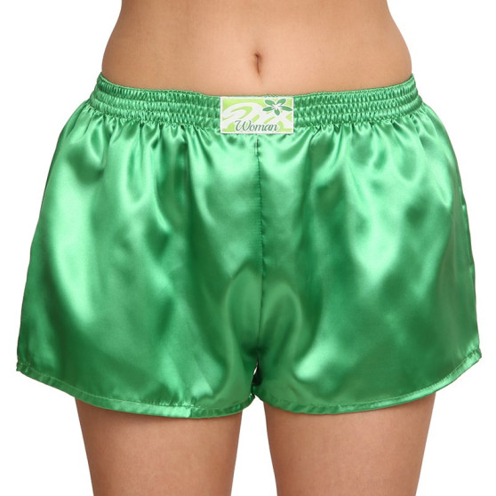 Boxers para mulher Styx clássico elástico de cetim verde escuro (L689)