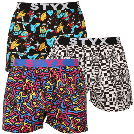 3PACK Boxers para homem Styx arte esportes borracha multicolorido (3B14051)