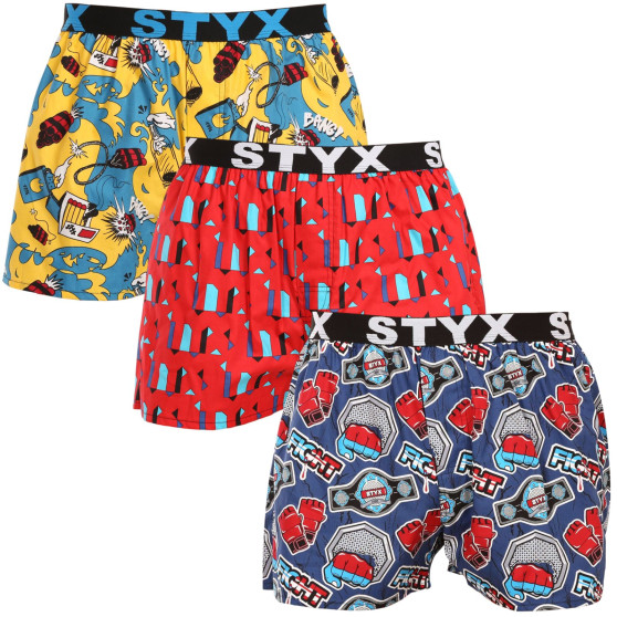 3PACK Boxers para homem Styx arte esportes borracha multicolorido (3B15690)