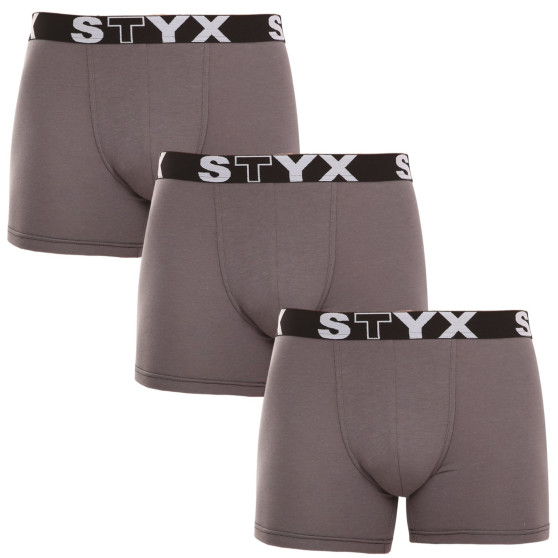 3PACK Boxers para homem Styx longo desportivo elástico cinzento escuro (3U1063)