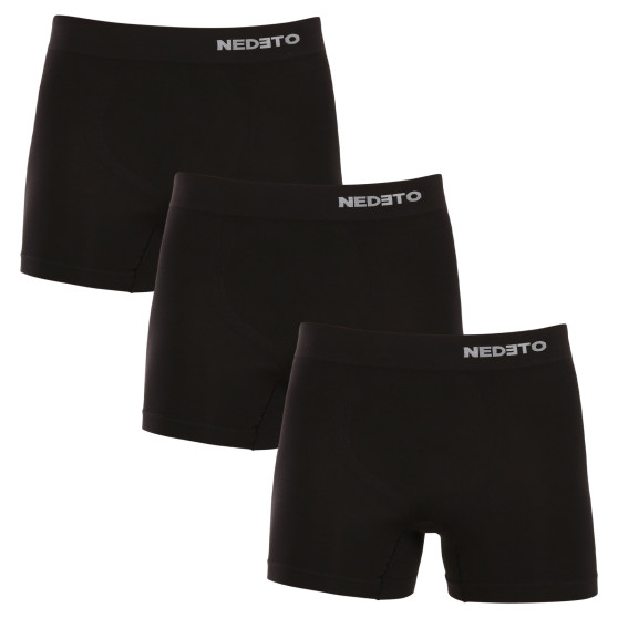 3PACK Boxers para homem Nedeto bambu sem costuras preto (3NDTB001S)