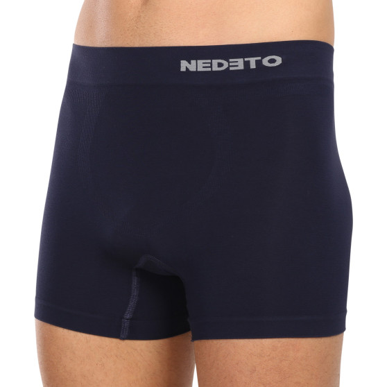 3PACK Boxers para homem Nedeto bambu sem costuras azul (3NDTB002S)