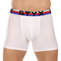 Calções de boxer para homem Styx longo desportivo elástico branco tricolor (U2061)