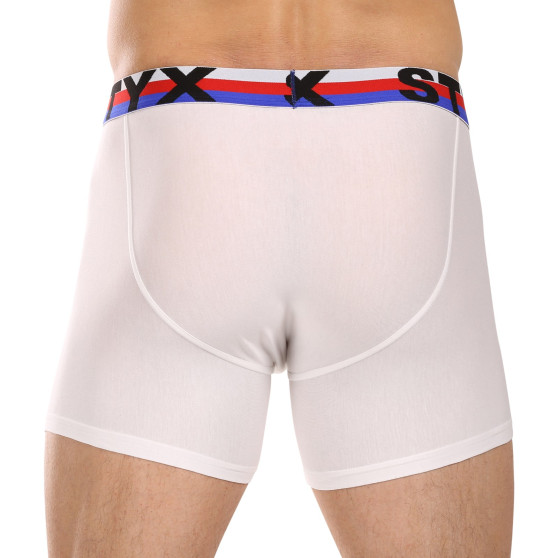 Calções de boxer para homem Styx longo desportivo elástico branco tricolor (U2061)