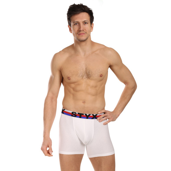 Calções de boxer para homem Styx longo desportivo elástico branco tricolor (U2061)