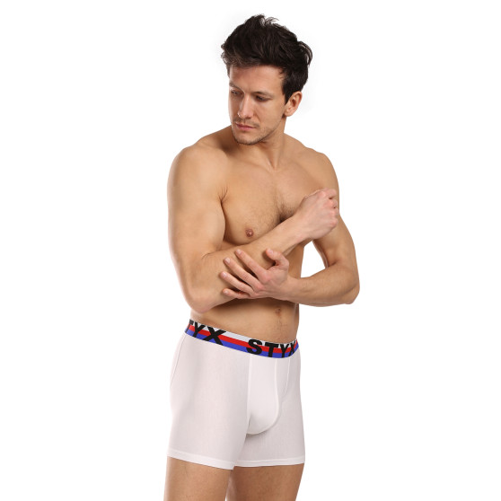 Calções de boxer para homem Styx longo desportivo elástico branco tricolor (U2061)