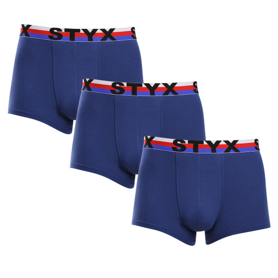 3PACK Styx calções boxer para homem elástico desportivo azul escuro tricolor (3G1968)