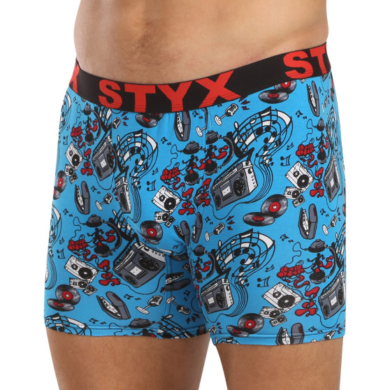 Styx Calções boxer compridos para homem arte desporto borracha música (UN1558)