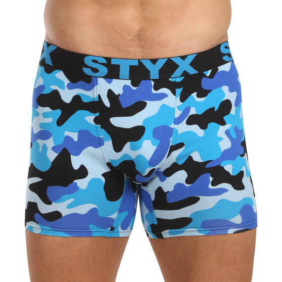 Styx Calções boxer compridos para homem arte desportiva borracha camuflagem azul (UN1850)